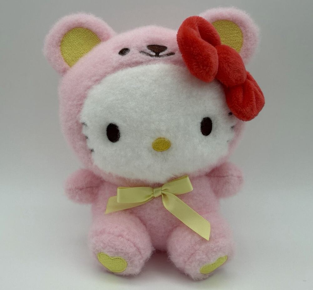 Sanrio Hello Kitty Pink Bear Costume Wool Boa Bear Plush 6”